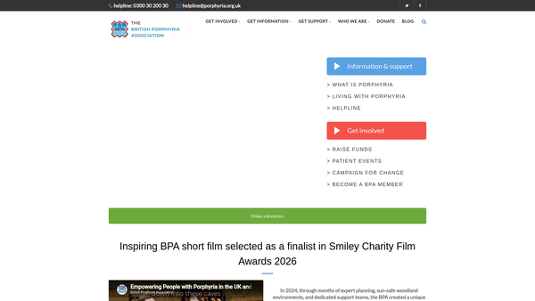 Screenshot of the The British Porphyria Association website