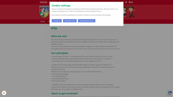 Screenshot of the Ysgol Pen-Y-Garth PTA website