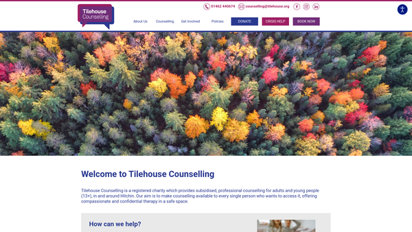 Screenshot of the Tilehouse Counselling website