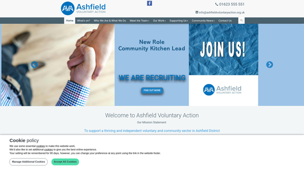 Screenshot of the Ashfield Voluntary Action website