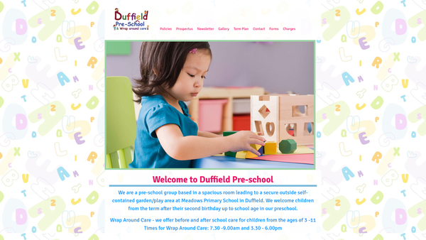 Screenshot of the Duffield Pre-School website