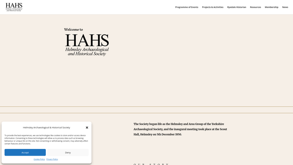 Screenshot of the Helmsley Archaeological And Historical Society website