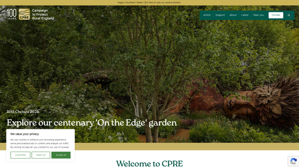 Screenshot of the Campaign To Protect Rural England website