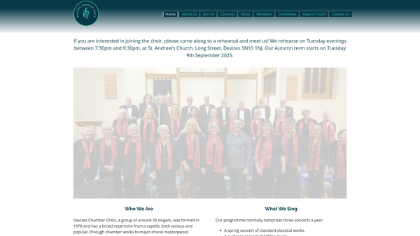 Screenshot of the Devizes Chamber Choir website