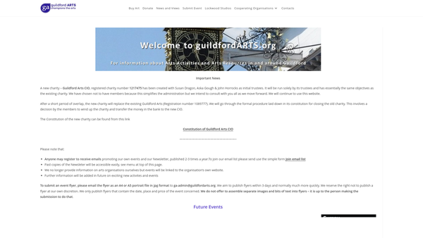 Screenshot of the Guildford Arts website