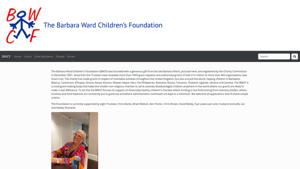 Screenshot of the The Barbara Ward Children's Foundation website