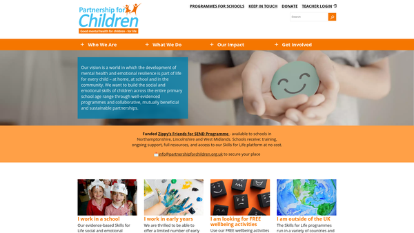 Screenshot of the Partnership For Children website