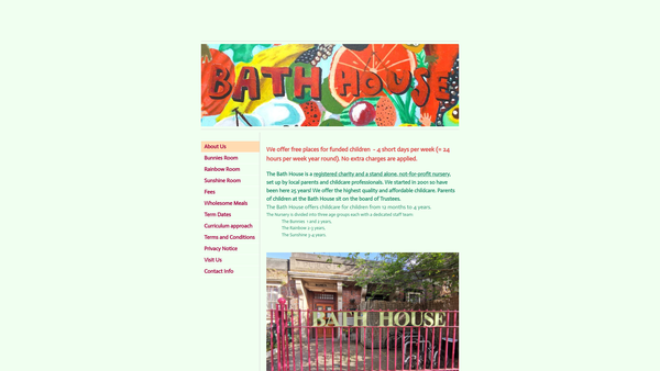 Screenshot of the The Bath House Children's Community Centre website