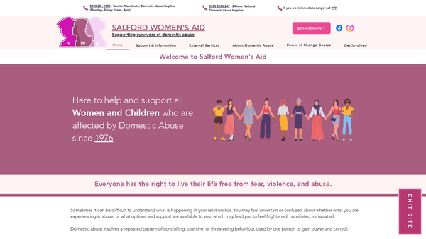 Screenshot of the Salford Women's Aid website