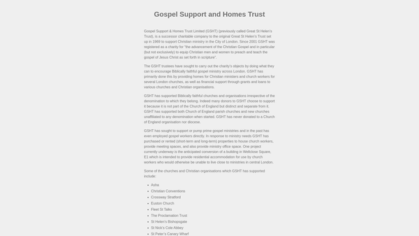 Screenshot of the Gospel Support and Homes Trust Limited website