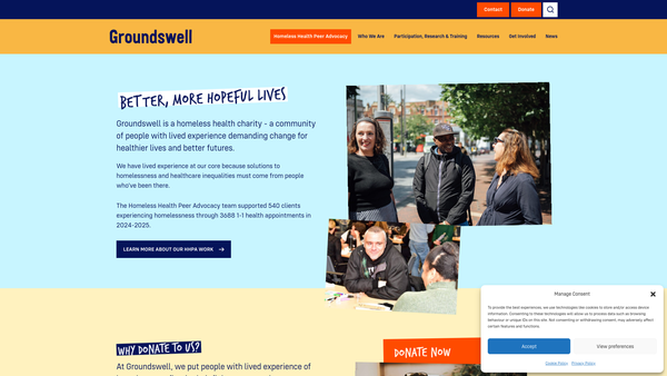 Screenshot of the Groundswell Network Support UK website