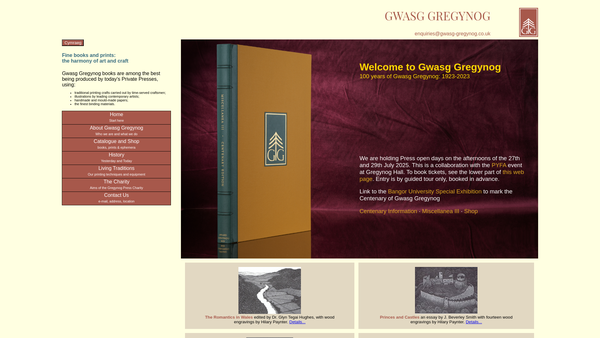 Screenshot of the Gwasg Gregynog Limited website