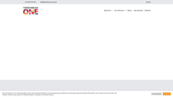 Screenshot of the Together As One - Aik Saath website
