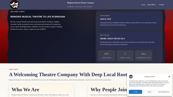 Screenshot of the Bingham Amateur Operatic Society website