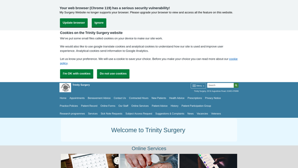 Screenshot of the Trinity Helpers website