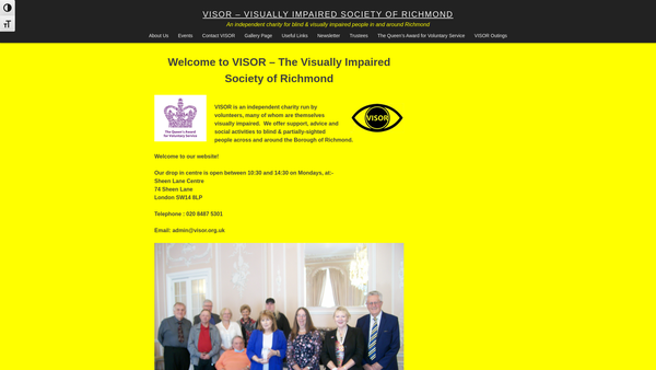 Screenshot of the Visor (Visually Impaired Society Of Richmond) website