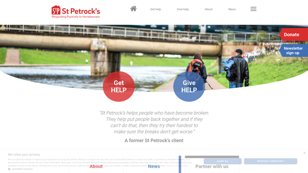 Screenshot of the St Petrock's (Exeter) Limited website