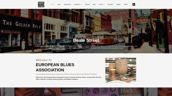Screenshot of the European Blues Association website