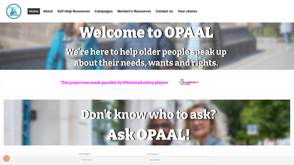 Screenshot of the Opaal (UK) - The Older People's Advocacy Alliance (UK) website