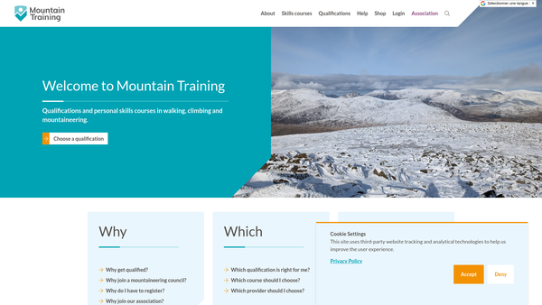 Screenshot of the Mountain Training United Kingdom & Ireland Ltd website