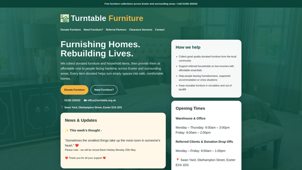Screenshot of the Turntable Furniture website