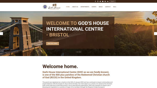 Screenshot of the God's House International Centre website