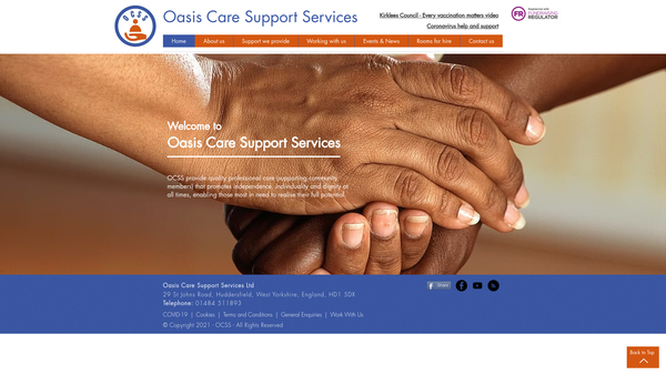 Screenshot of the Oasis Care Support Services website
