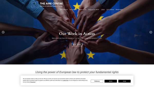 Screenshot of the Advice On Individual Rights In Europe (The Aire Centre) website