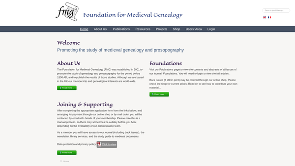 Screenshot of the Foundation For Medieval Genealogy website
