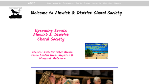 Screenshot of the Alnwick And District Choral Society website