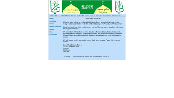 Screenshot of the Jamia Masjid Islamic Centre (Townsend Road) website