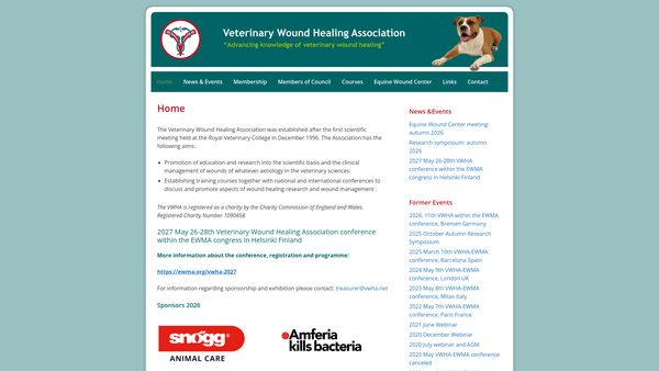 Screenshot of the Veterinary Wound Healing Association website