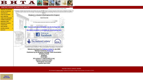 Screenshot of the Bingham Heritage Trails Association website