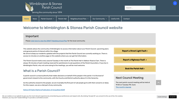 Screenshot of the Wimblington Playing Field website