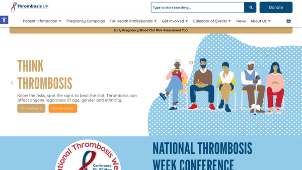 Screenshot of the Thrombosis UK website