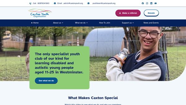 Screenshot of the The Caxton Youth Organisation website