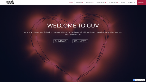Screenshot of the Grand Union Vineyard Church Milton Keynes website