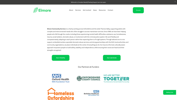 Screenshot of the Elmore Community Services website