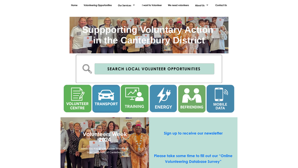 Screenshot of the Canterbury District Volunteer Centre LTD website