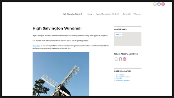 Screenshot of the High Salvington Mill Trust Limited website