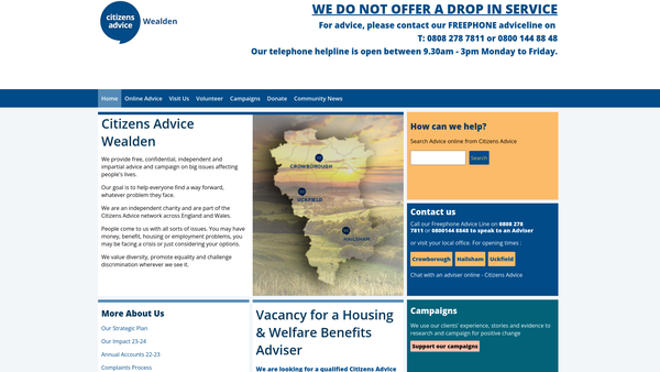 Screenshot of the Wealden Citizens Advice website
