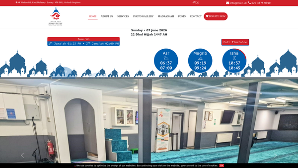 Screenshot of the Molesey Islamic Cultural Centre website
