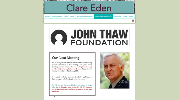 Screenshot of the The John Thaw Foundation website
