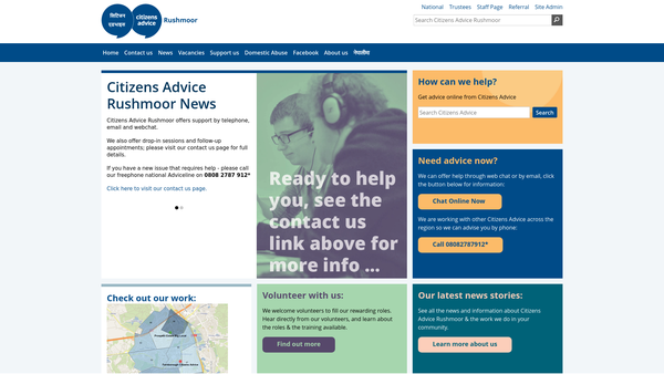 Screenshot of the Rushmoor Citizens Advice Bureaux website