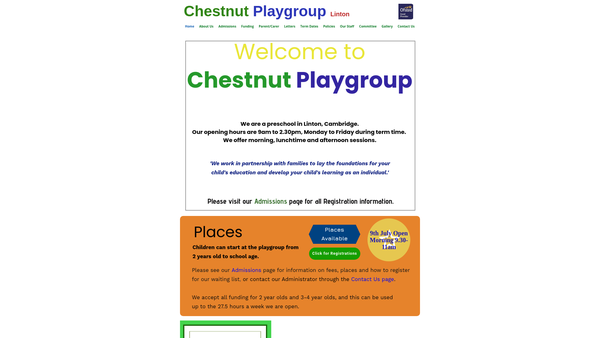 Screenshot of the Chestnut Playgroup website
