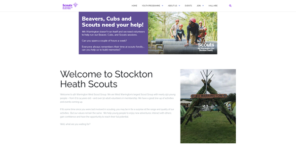 Screenshot of the 4th Warrington (1St Stockton Heath) Scout Group website