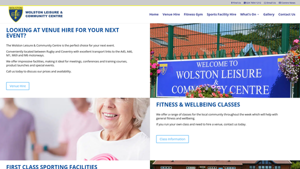 Screenshot of the Wolston Leisure And Community Centre Trust website