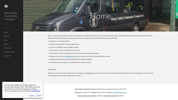 Screenshot of the Dene Valley Community Transport Ltd website