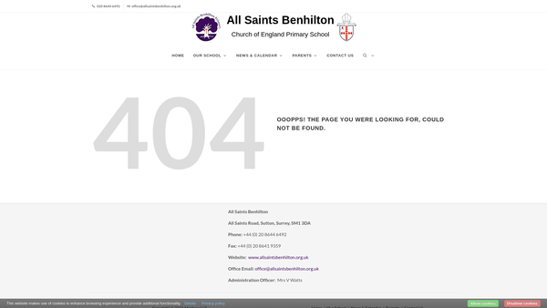 Screenshot of the All Saints Benhilton School Association website