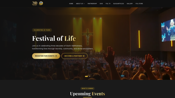 Screenshot of the Festival Of Life website